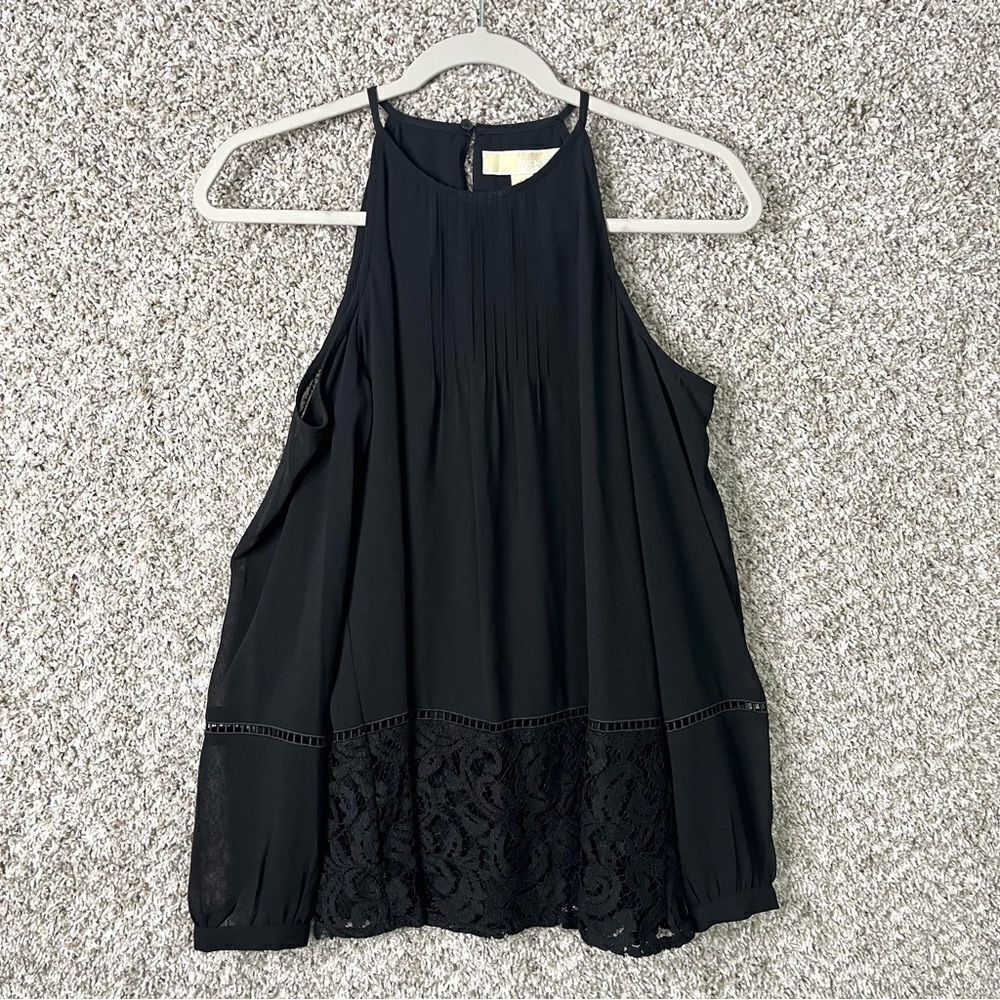 MICHAEL Michael Kors Top Womens Small Black Cold Shoulder Long Sleeve Blouse NWT